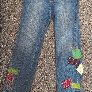 Coldwater Creek Straight Leg Jeans with Colorful Patches